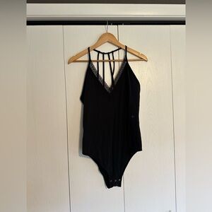 NWT Abercrombie Black Lace Trim Bodysuit with Detailed Back